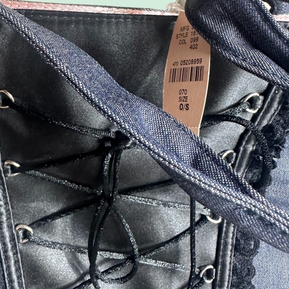 NWT Victoria’s Secret Denim Black Lace Corset Pink Silk Lined Tote Bag - Picture 5 of 10